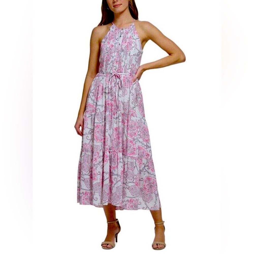 Tommy Hilfiger Sleeveless Halter Neck Tiered Printed Maxi Dress